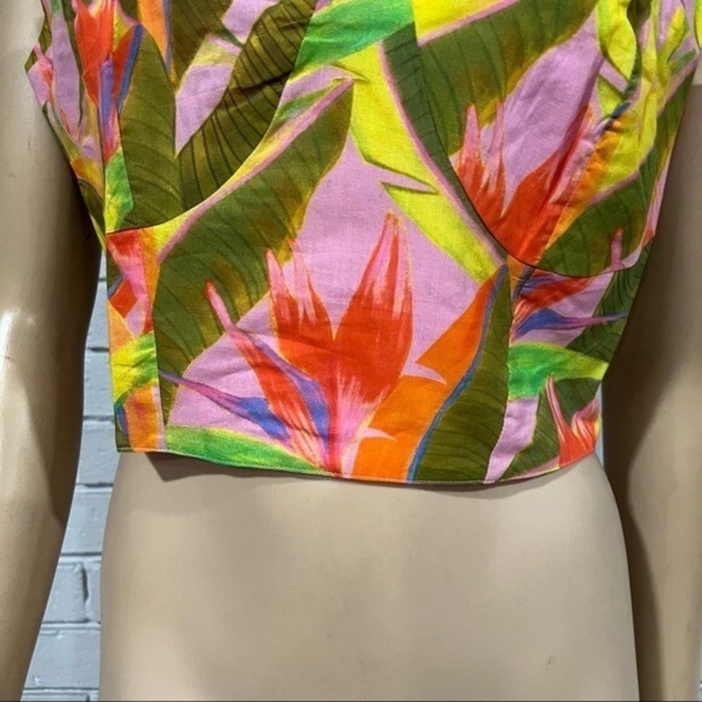 Farm Rio for Anthropologie Tropical Beaded Strap Bustier Crop Top Pink Green | M - Picture 6 of 10